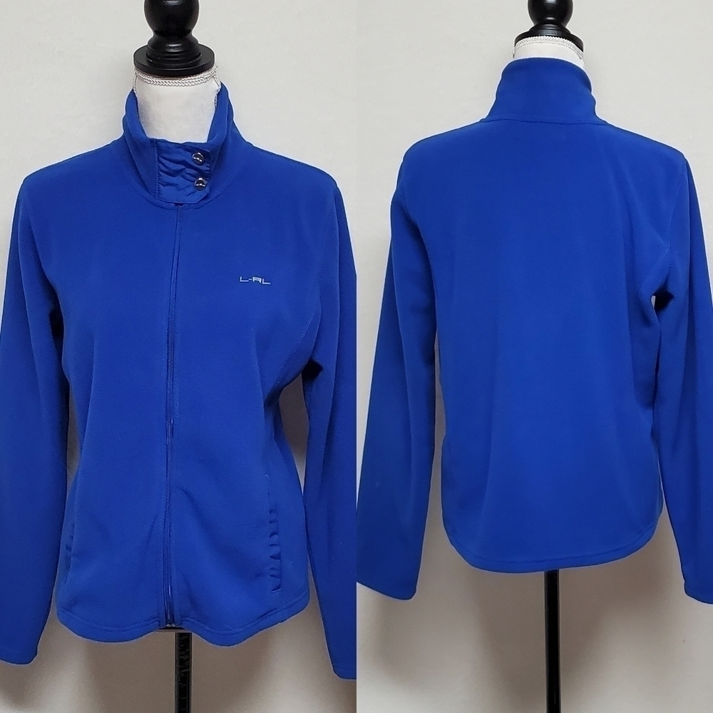 𝅺LAUREN Ralph Lauren Active Blue Fleece Full-zip Mock Neck Long Sleeve Jacket L